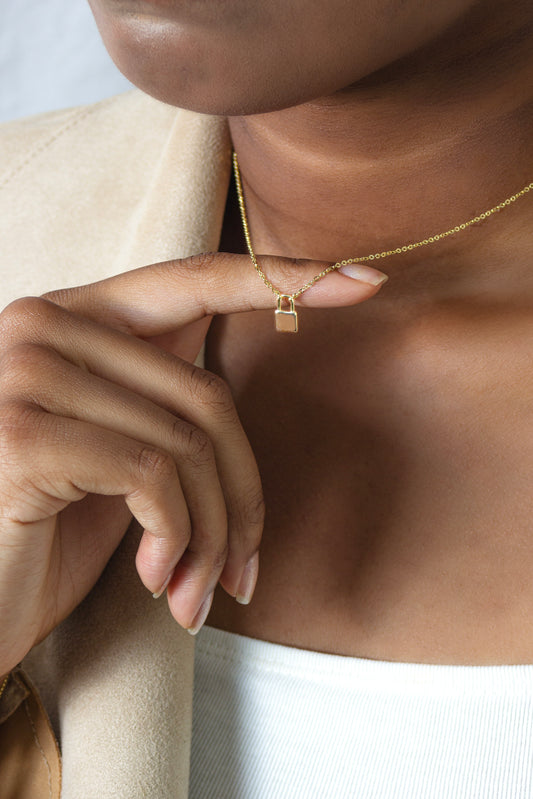 Gold Plated Sterling Silver Lock Necklace