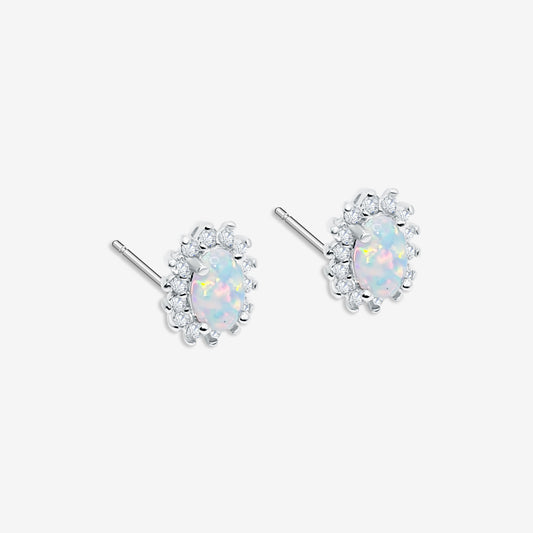 Sterling Silver Halo Oval Opal Studs