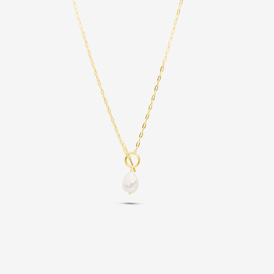 Sterling Silver Gold Plated Pearl Paperclip Toggle Necklace