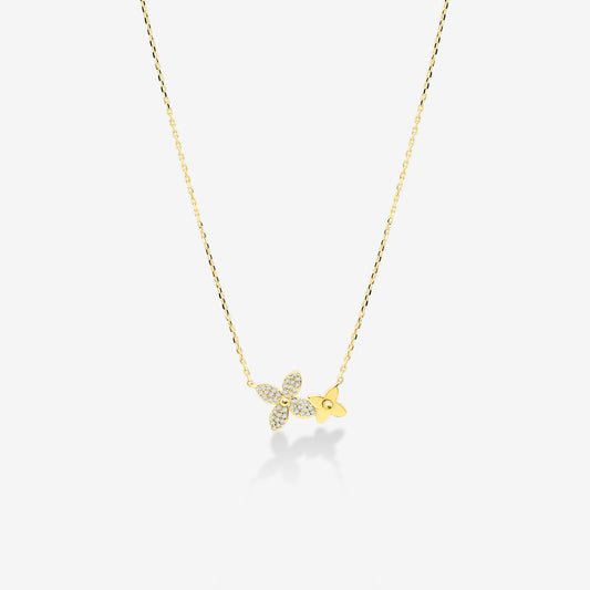 Sterling Silver CZ Double Flowers Necklace