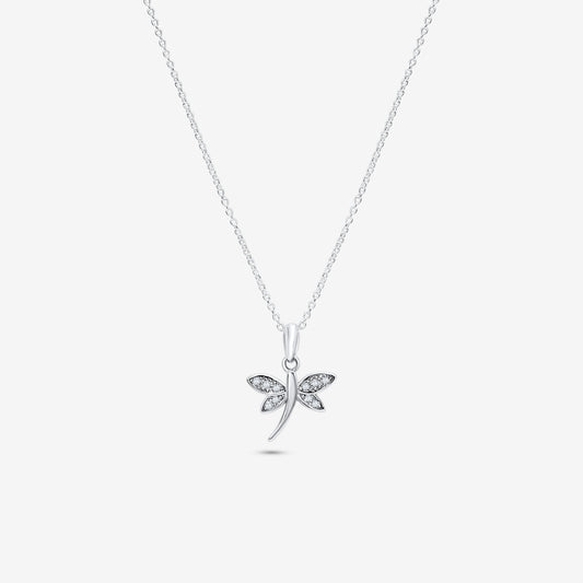 Rhodium Plated Sterling Silver Dragonfly Pendant