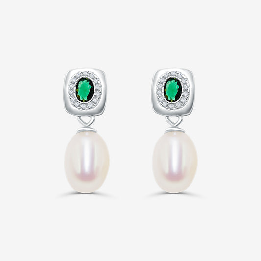Freshwater Pearl Stud Earrings with Cubic Zirconia in Sterling Silver