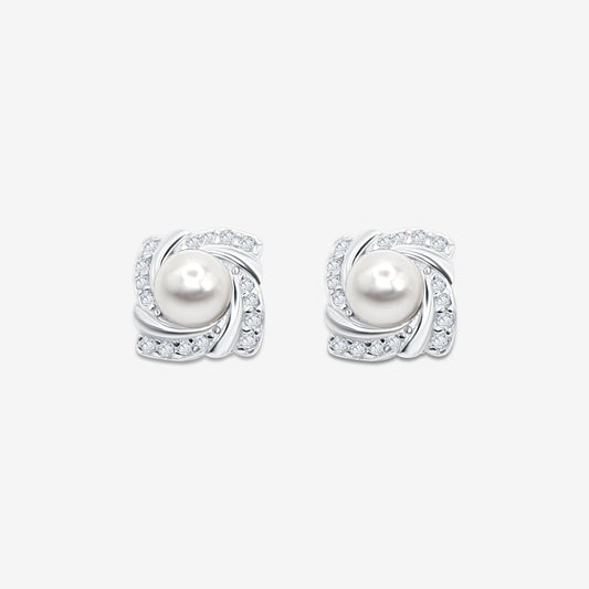 Synthetic Pearl Stud Earrings in Silver