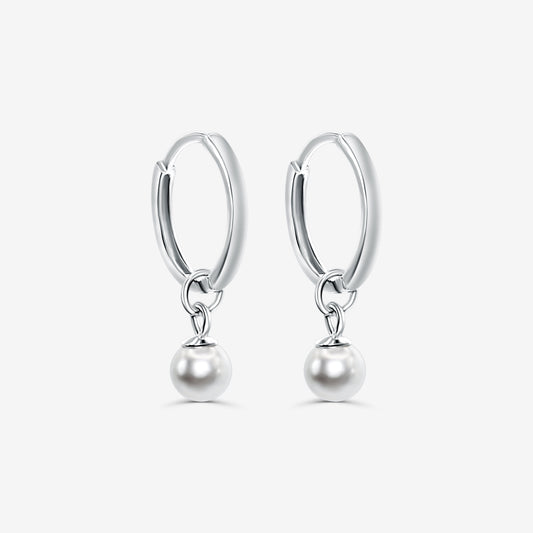 Hoop Earrings With 5mm Synthetic Pearl in Sterling silver